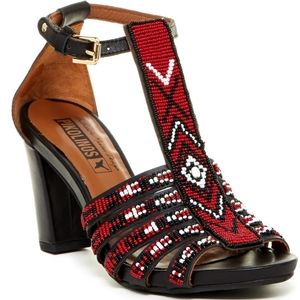 Pikolinos Roses Beaded T-Strap Heels Maasai